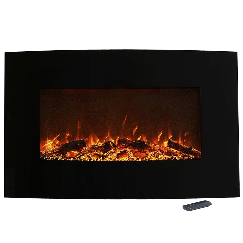 36 Inch Wall Mounted Electric Fireplace with Remote Color Changing Flames Adjustable Heat 10 Flame Options Safe Thermal Cutoff