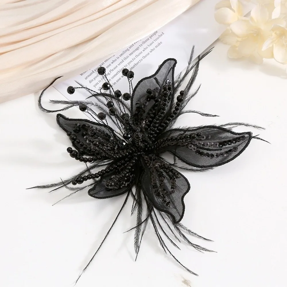 

Fairy Sequin Lace Feather Hair Clip Beads Mesh Flower Hairpin Headwear Edge Clip Bridal Wedding Headwear Dance Show Headwear