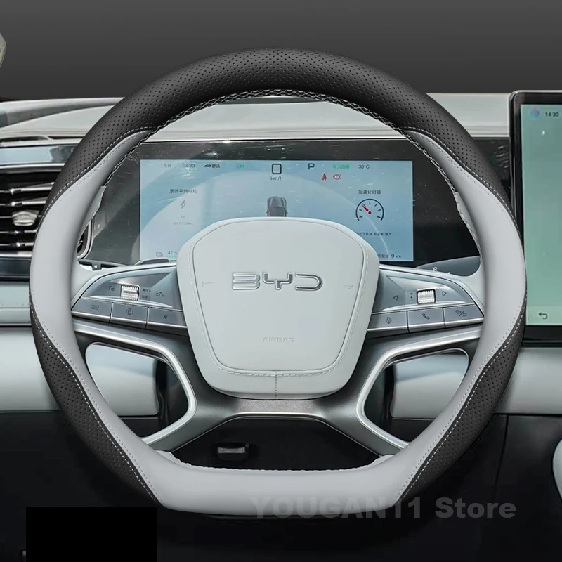 

Leather Car Steering Wheel Cover For BYD Sealion 7 Shark 06 Dolphin M6 2020-2024 2025 Non-slip Auto Steering Wheel Accessories