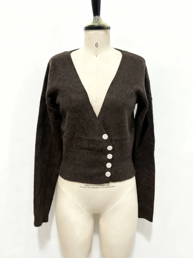 Stijlvol Veelzijdig Kort Vest Slim Fit Vintage Sexy Diepe V Winter Gebreide Slijtage Mode Casual Chic Herfst Vrouwelijke Gebreide Tops