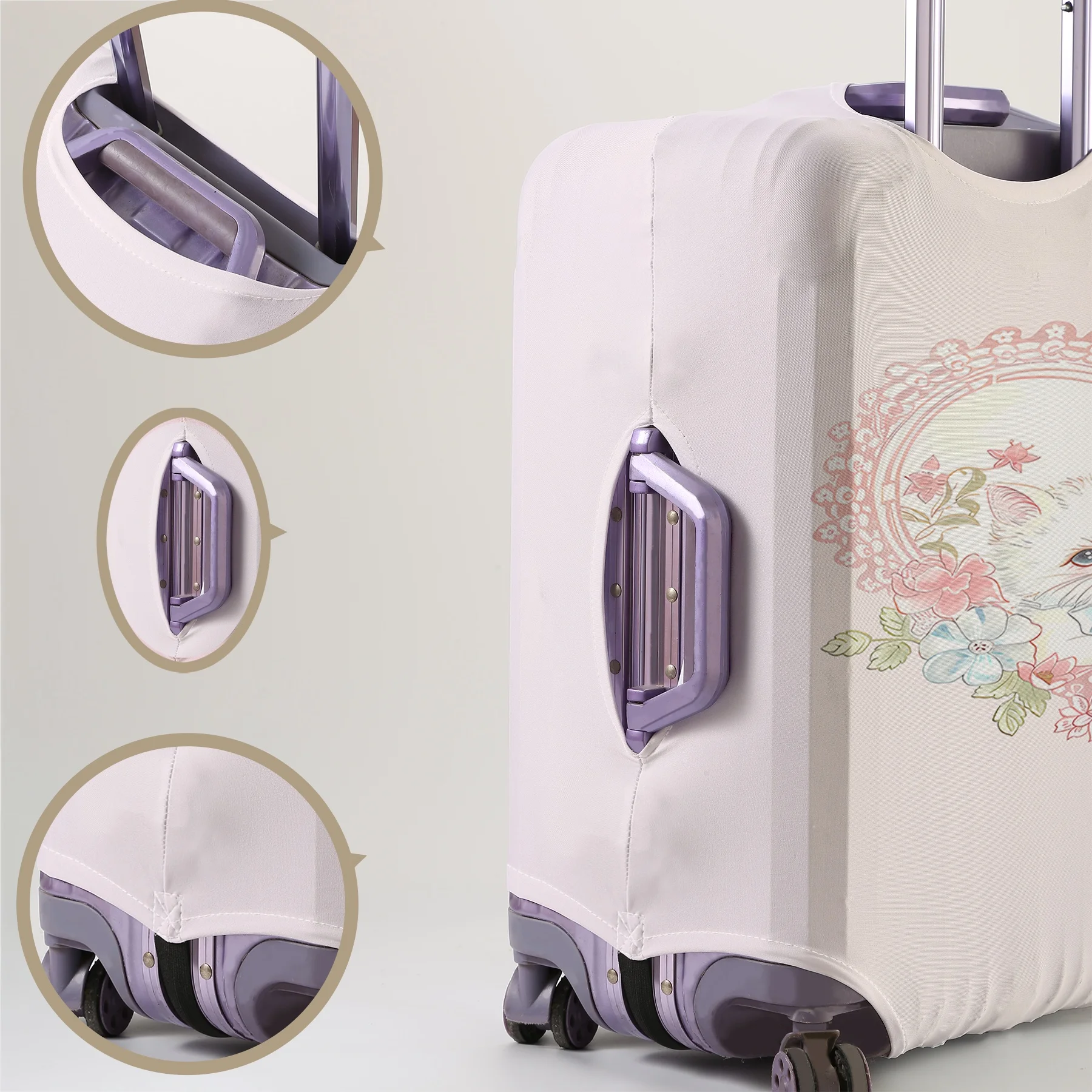Lace heart-shaped and cat illustration pattern luggage protection cover, suitable for 18-32 inch luggage covers, luggage handle