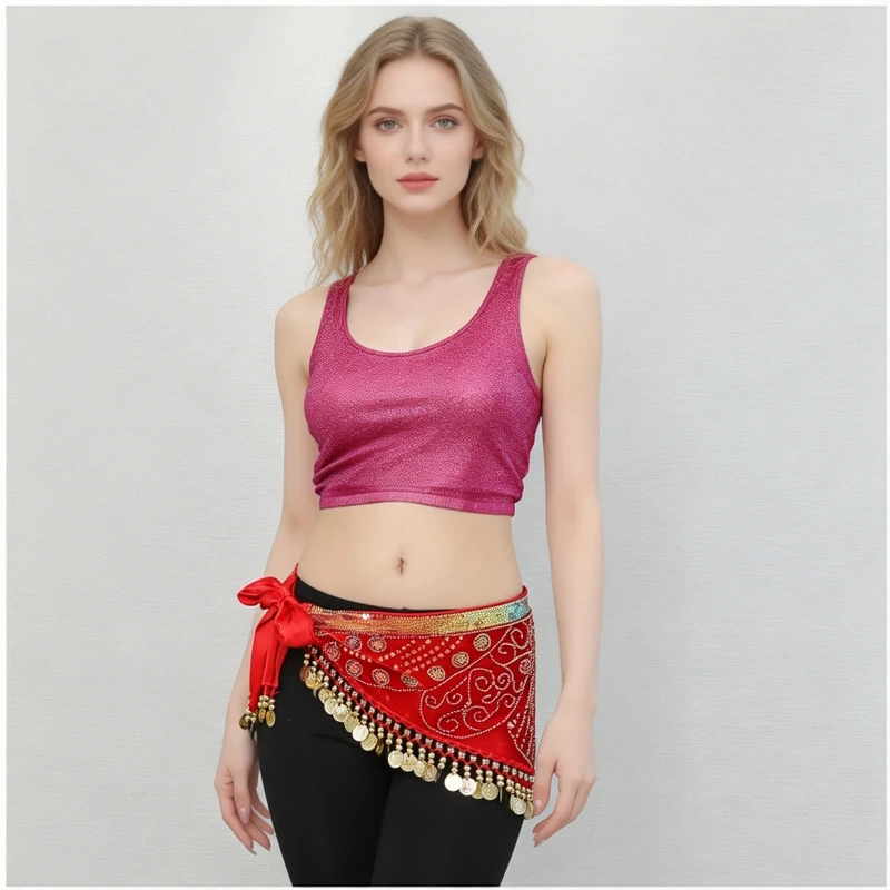 Baumwollstickerei Bauchtanz Hüfttuch 6 Farben Damen Orientalischer Indischer Bauchtanz Münzgürtel Unterrichts- und Übungskostüm Dekoration – Detail 1