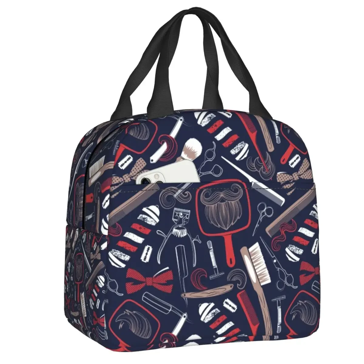 Custom Vintage Barber Shop Tools Lunch Bag Men Women Cooler Warm Insulated Lunch Box for Kids School