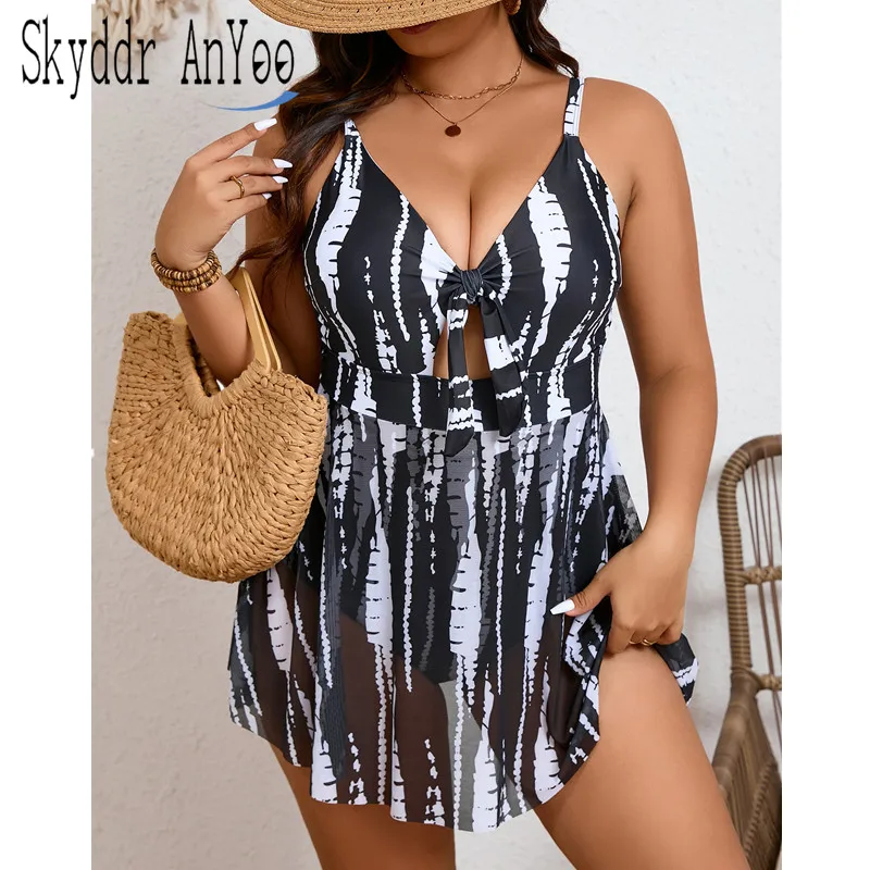 2025 Plus Size Women's Swimsuit One Piece Beach Dress Swimwear Printed Curves Tummy Control Bathing Suits - Image 2