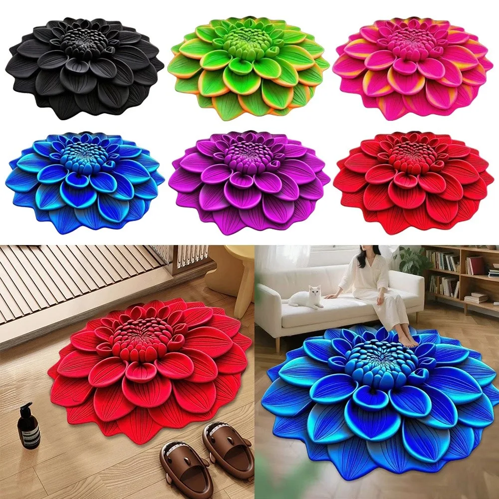 

New Special-shaped 3D Flower Carpet Non-slip Crystal Velvet Peony Floor Mat Soft Absorbent Door Blanket Home Decor
