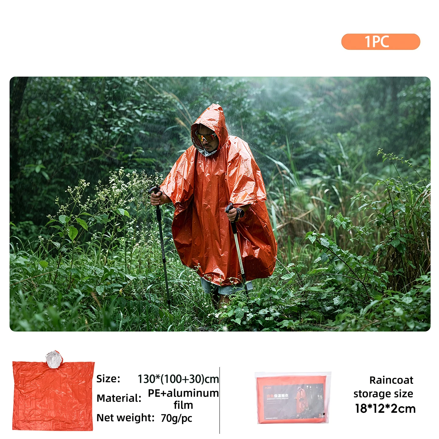 BISINNA Noodregenjas Aluminiumfolie Regenkleding Waterdicht en Koudebestendig Warme Thermische Poncho Buitenoverlevingsuitrusting