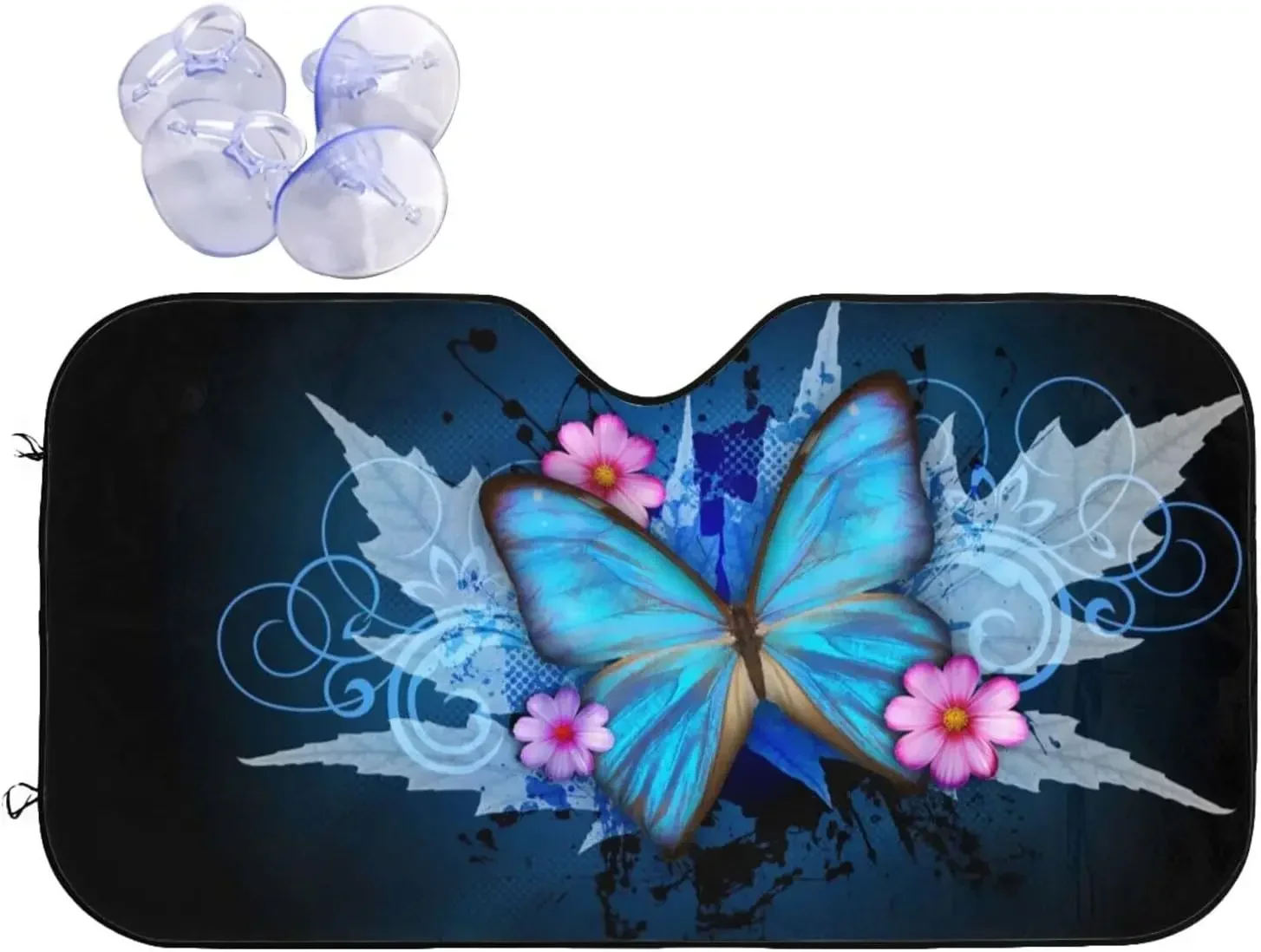 

Blue Butterfly Pattern Sun Sha Front Window Sunsha For Most Sedans SUV Truck Blocks Uv Rays Keeps Your Vehicle Cool