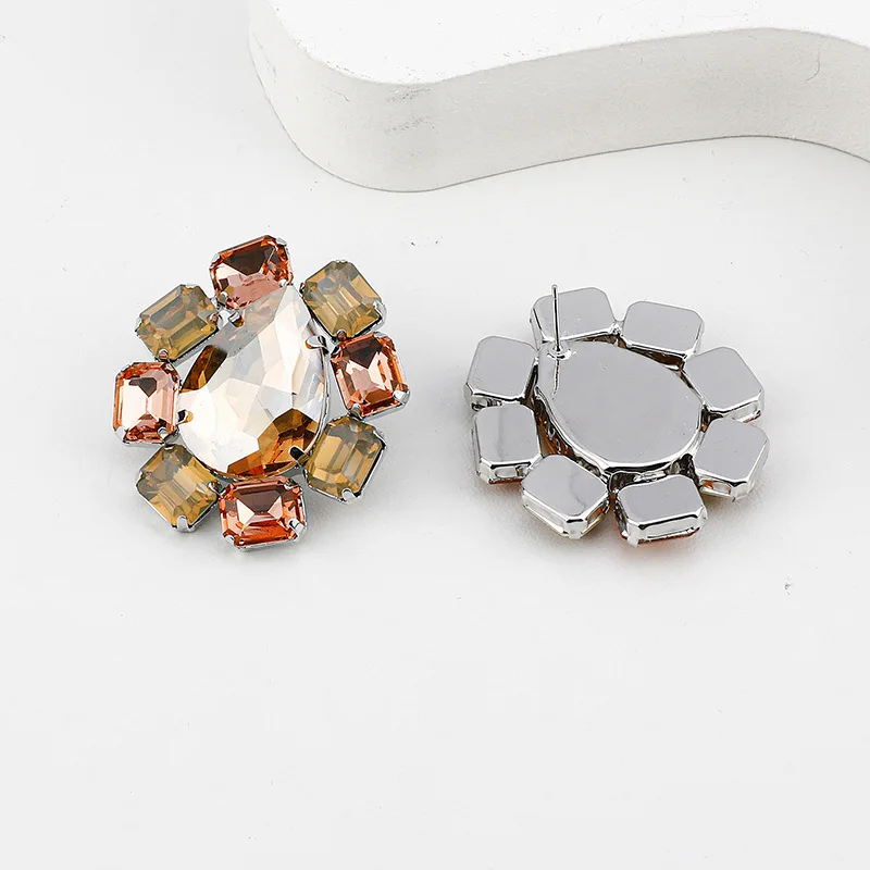 Retro luxury fashion simple colored diamond alloy inlaid rhinestone temperament exquisite super flash fringed earrings ear jewel
