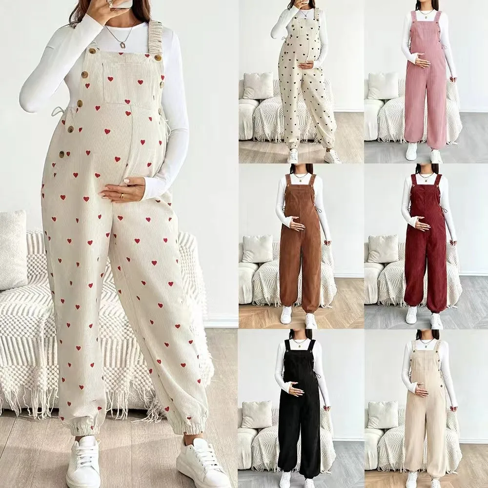 Cuffed Ankle Adjustable Waist Romper Wide Leg Casual Full Length with Regular Thickness Maternity Jumpsuit Women Jumpsuit