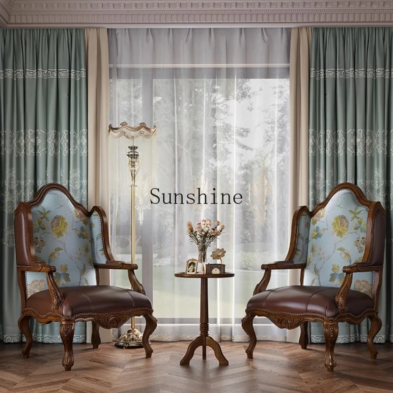 

American rural retro solid wood single sofa chair living room high-end backrest casual