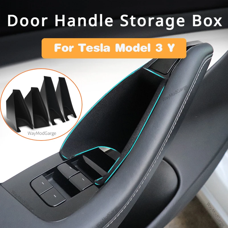 

Door Handle Storage Box for Tesla Model 3 Y Front Back Door Handle Armrest Tray Organizer Flocked Box Car Accessories for Modely