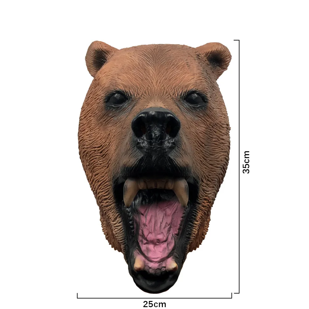 Braunbär Tierkopf Latexmaske Halloween Wildes Waldtier Kostüm Grizzlybär Überkopfmaske für Erwachsene – Detail 5