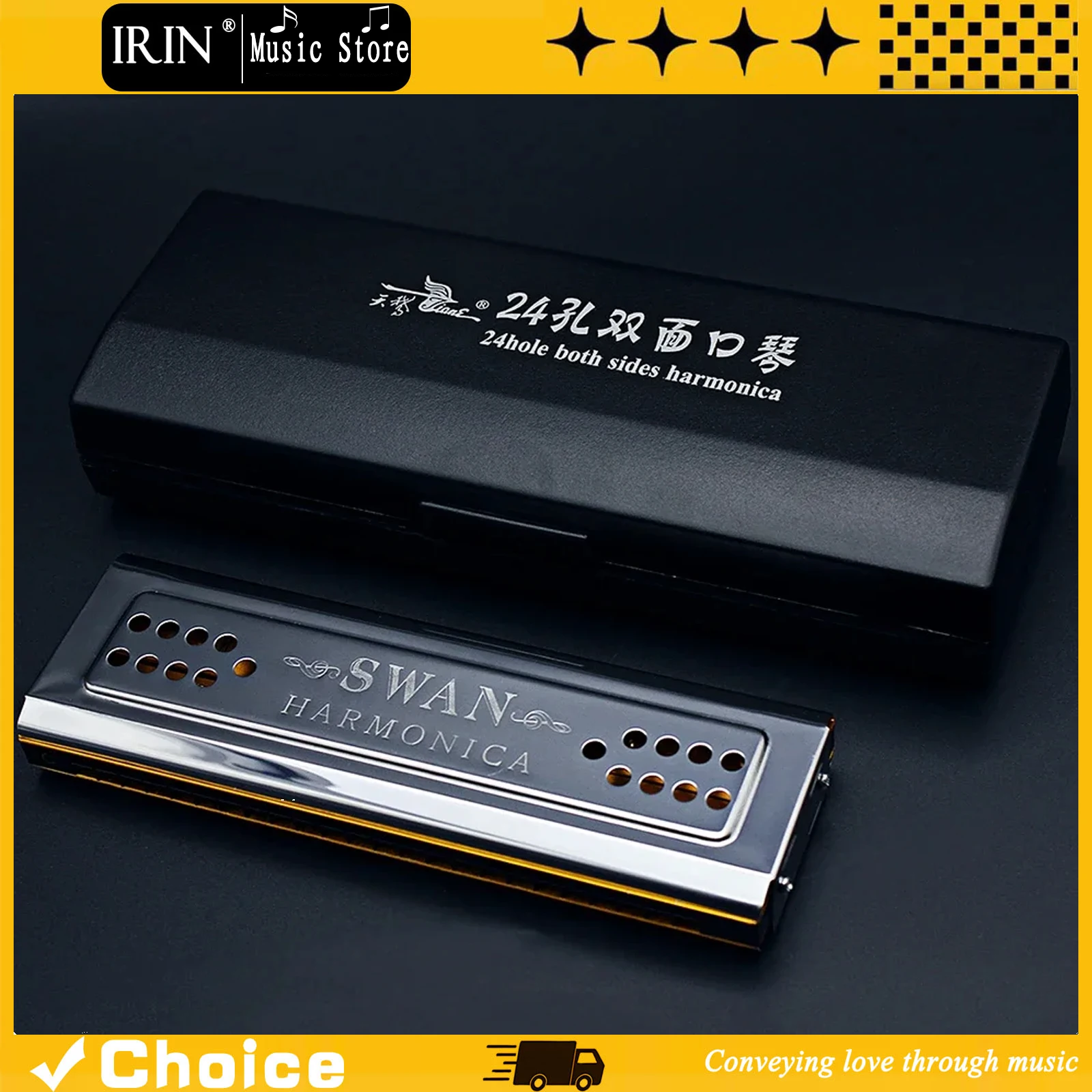 24 Hole Tremolo Harmonica Polyphonic Double-side C/G Key Harmonica Suitable For Music Enthusiasts Harmonica