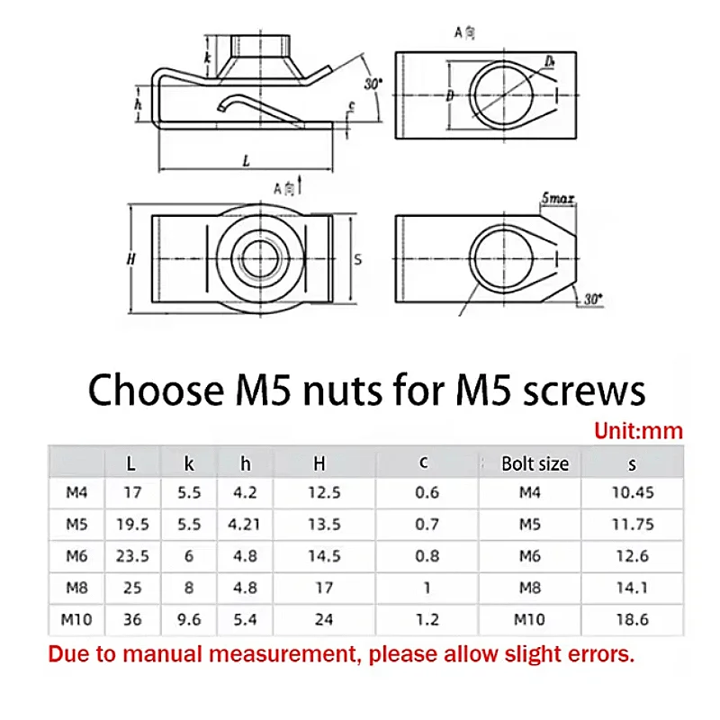 M4 M5 M6 M8 M10 Carbon Steel Color/Black Zinc Galvanized Leaf Spring Nuts Plate Reed Nut For Car Motorcycle With Thread Fix Clip