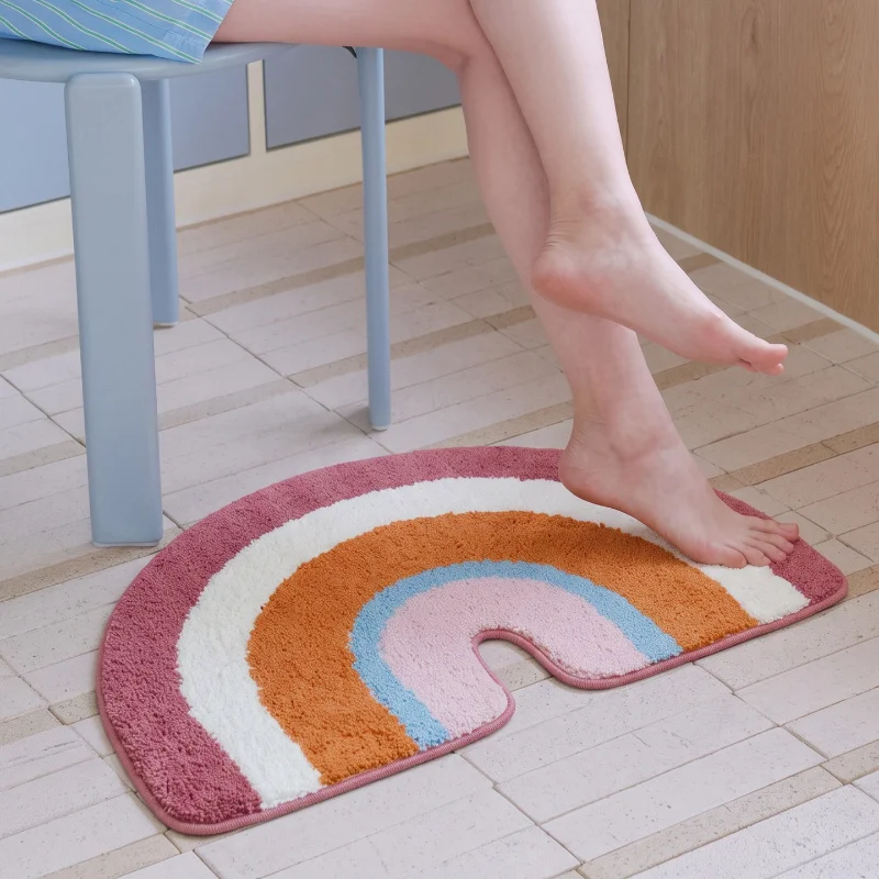 Korean Rainbow Bathroom Mat Toilet Absorbent Non-slip Foot Mat Bedroom Dopamine Padded Carpet Bath Blanket Bathroom Carpet  Rug
