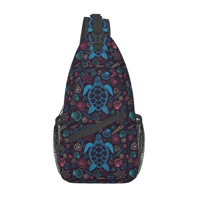 Tartarugas coloridas casuais com conchas, sling bag para viagens, caminhadas, peito de animais oceânicos masculino, mochila transversal, mochila de ombro