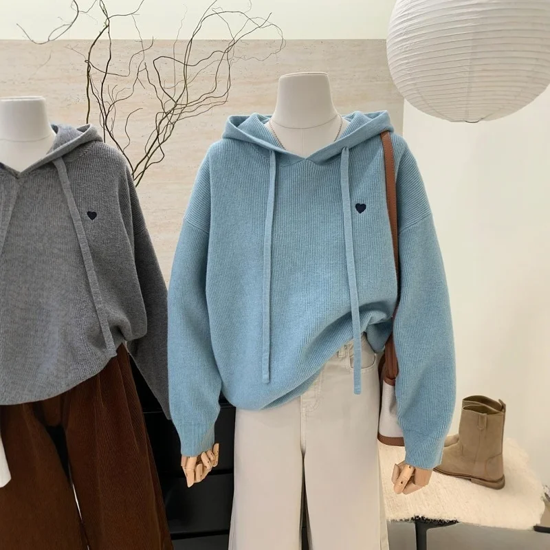 

Large Size 300 Pou Heart Embroidery Hoodie Men's Spring Autumn Lazy Sle Knitted irt oulder Drop Top ex