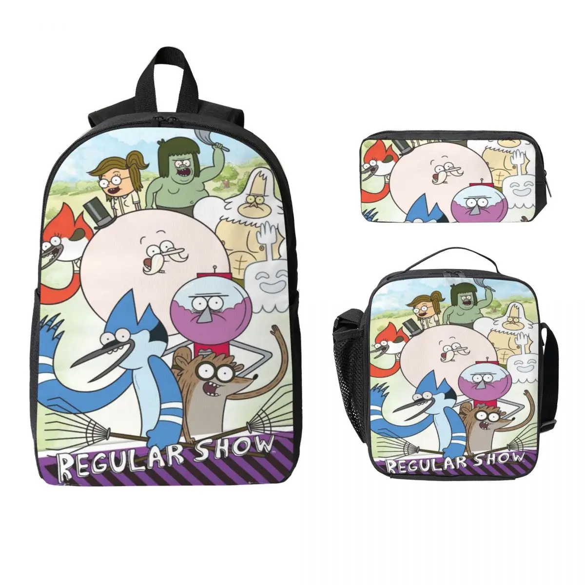 3Pcs Regulars Shows Cartoon School bags Set for Children Pen Bags Backpack Sets with Lunch Box For School Students Knapsack