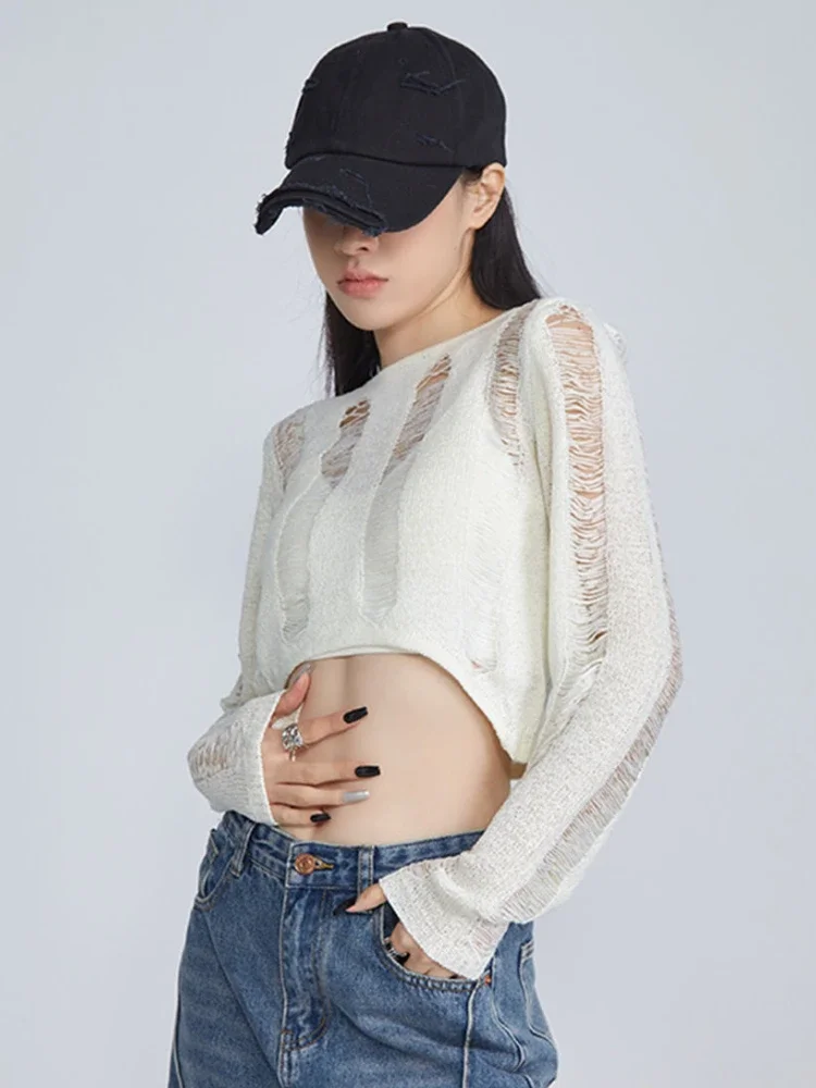 Hollow Out Korean Fashiont Sweater Women Harajuku Vintage Oversized Knitted Pullover Kpop Casual Smock Crop Tops Grunge