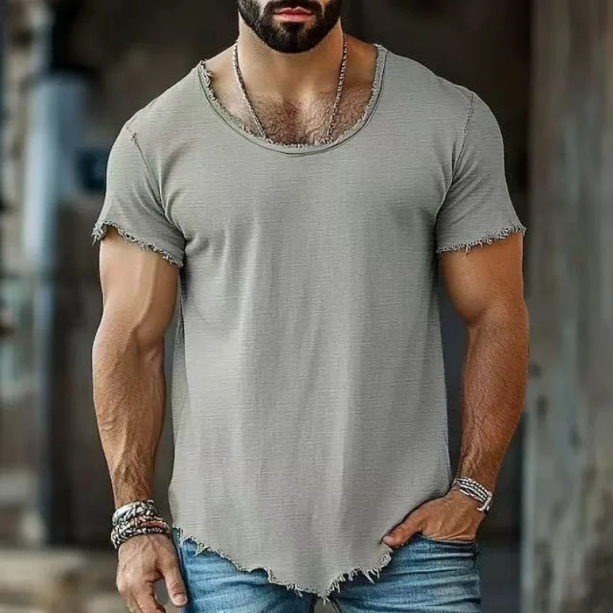 Herren Baumwoll-Leinen T-Shirt mit Rundhalsausschnitt, Einfarbiges Kurzarm-Design, Geeignet für den Alltag im Sommer – Detail 8