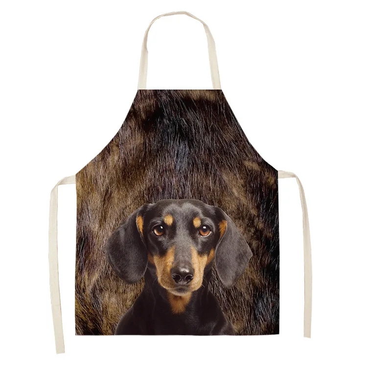 Cute Dogs Aprons Cartoon Dogs Printed Kitchen Aprons for Women Household Cleaning Accessories Cotton Linen Cooking Apron