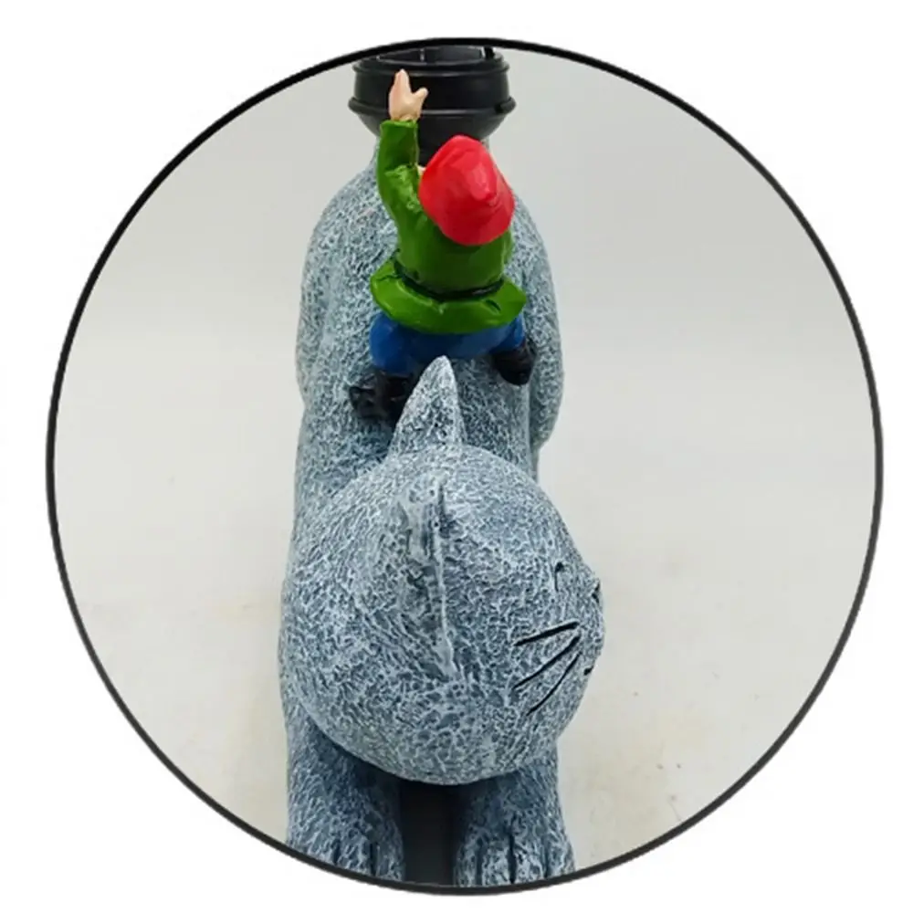 Resin Cat Elf Solar Ornament Creative Cute Animal Statue Light Vivid Waterproof Garden Figurines Sculptures Lamp Balcony