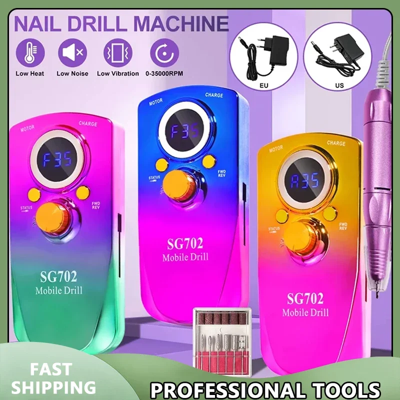 

Rechargeable Electric Nail Drill Machine USB Connect Low Noise Manicure Sander with Drill Set Nail Polish Remover for Personal