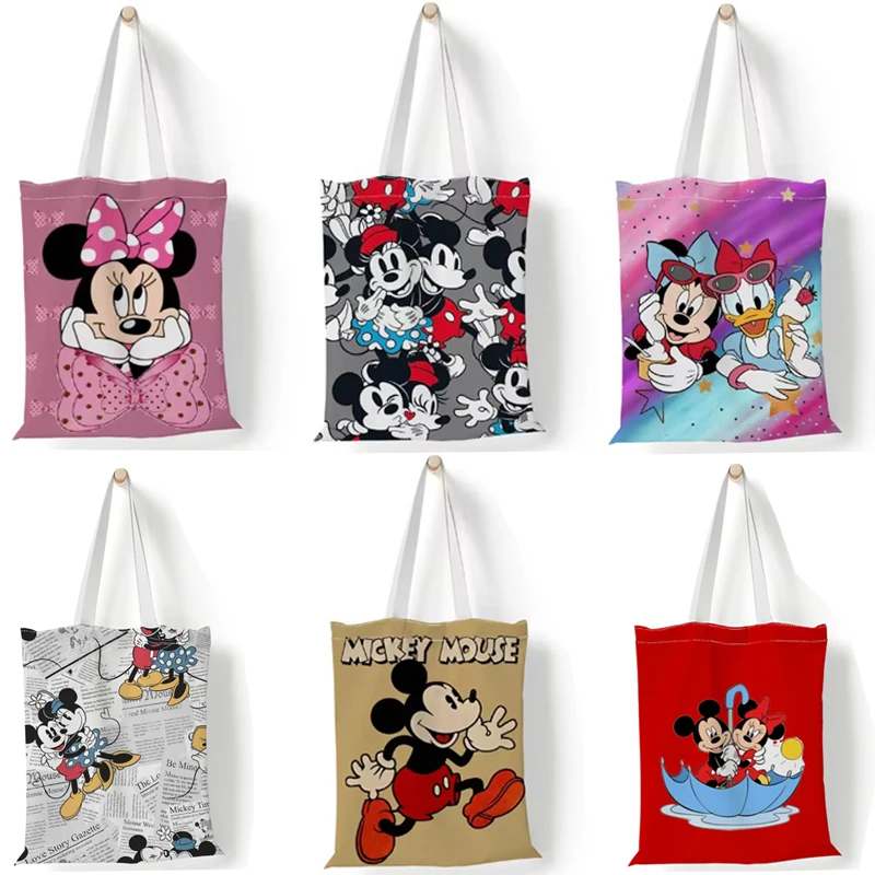 Disney Mickey Minnie Tote Bag Shopper Canvas Shoulder Bag Cartoon Creative Printed Handbag Large Capacity single shoulder bag