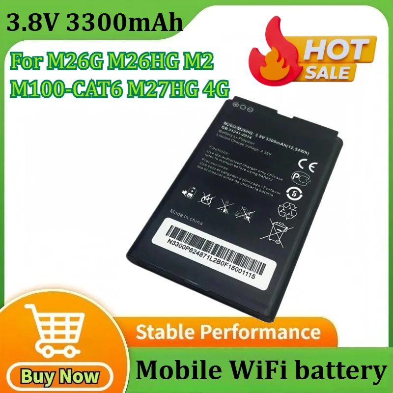

3.8V 3300mAh M26MG Battery Replacement for M26G M26HG M2 M100-CAT6 M27HG 4G for LTE WIFI Router Mobile WiFi battery