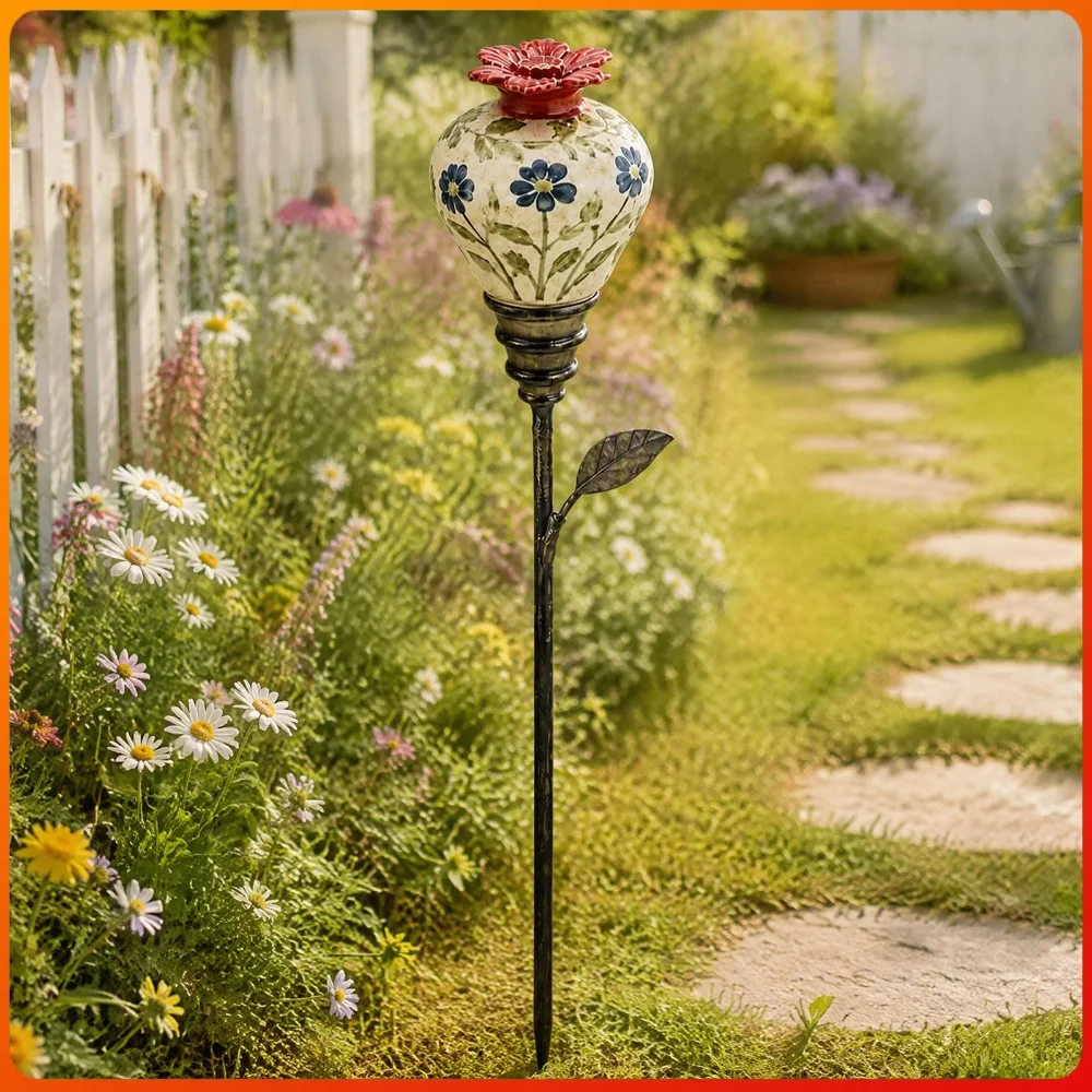 Flower Design Metal Hummingbird Feeder Garden Stake Bee Watering Station Vintage Rustic Outdoor Farmhouse Decor