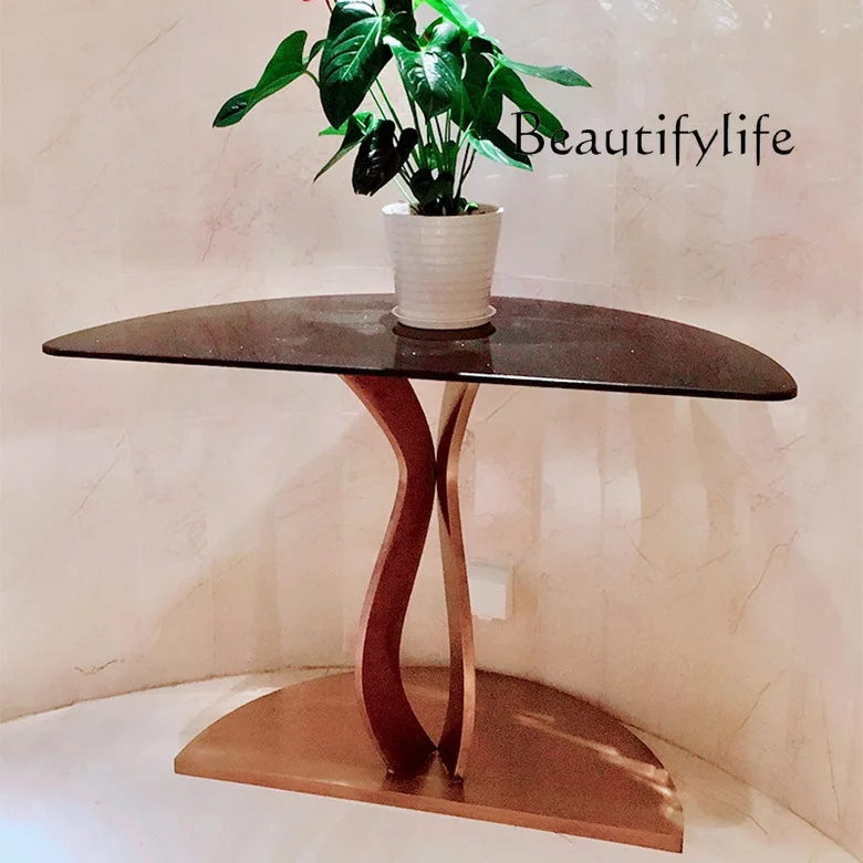 Chinese Simple Marble Stainless Steel Rose Gold Brushed Console Tables Corridor Aisle