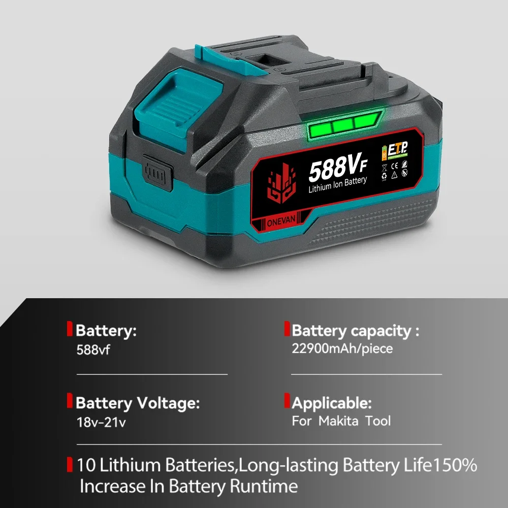 ONEVNA 21V Rechargeable 588VF Lithium Ion Battery 22900mah Li-lon Battery For Makita Electric Wrench Saw Power Tools Battery