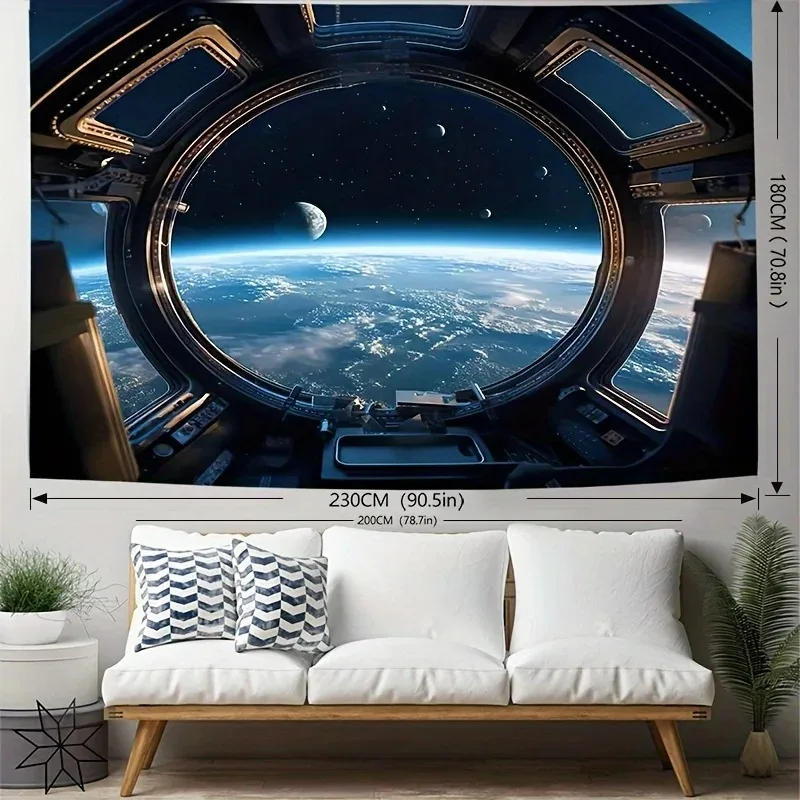 VIKAMA Space Capsule Stage Backdrop Cow Earth Galaxy Nebula Wall Hanging Sci Fi Home Decor Living Room Study Immersive Universe