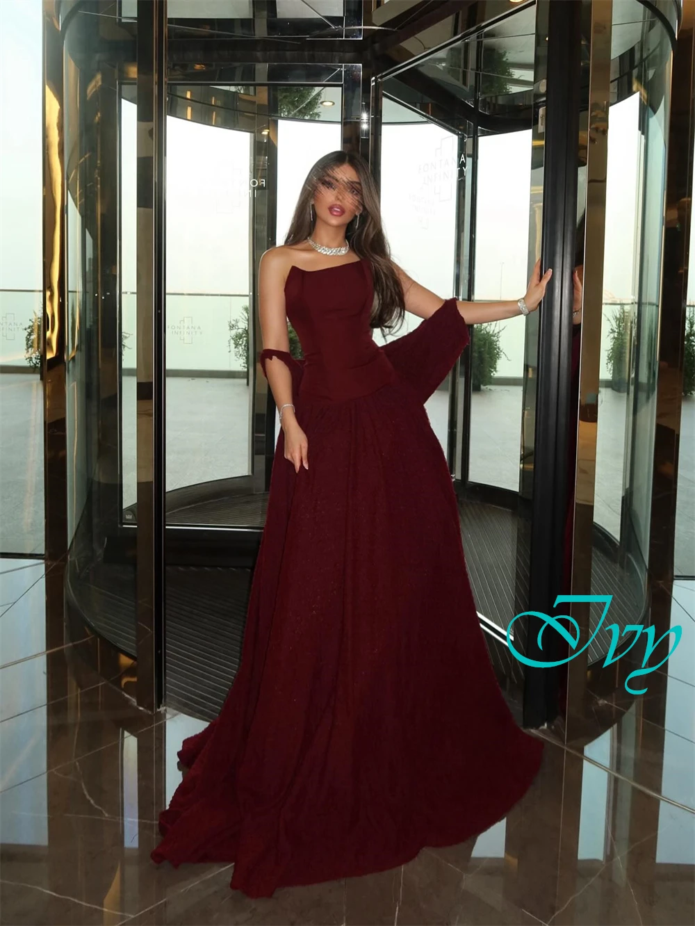 Op maat gemaakte prachtige jersey strapless avondjurk Eenvoudige mouwloze galajurken Luxe sweep trein Jurken voor speciale gelegenheden