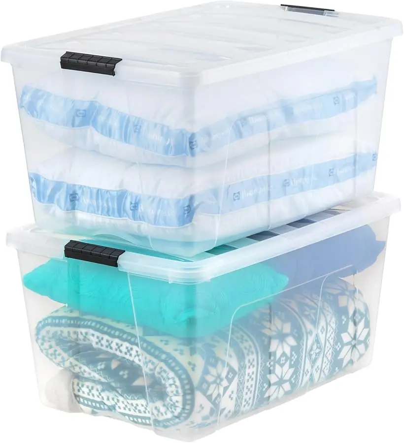 

IRIS USA 94 Qt Stackable Plastic Storage Bins with Lids, 2 Pack - BPA-Free, Made in USA - See-Through Organizing Solution, Latch