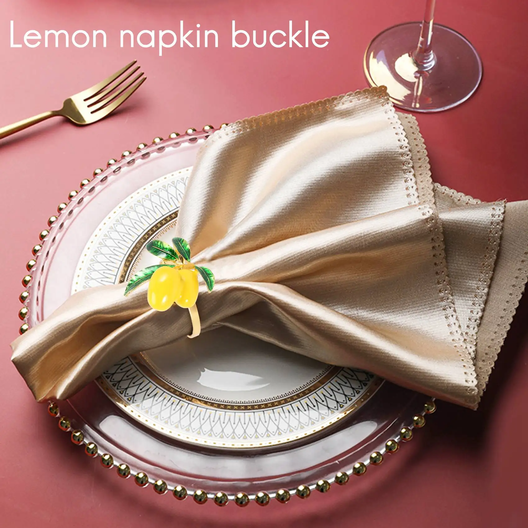 Napkin Rings Set of 8,Lemon Wedding Napkin Holder Gold Napkin Buckle for Table Decor Parties Holiday Family Gathering