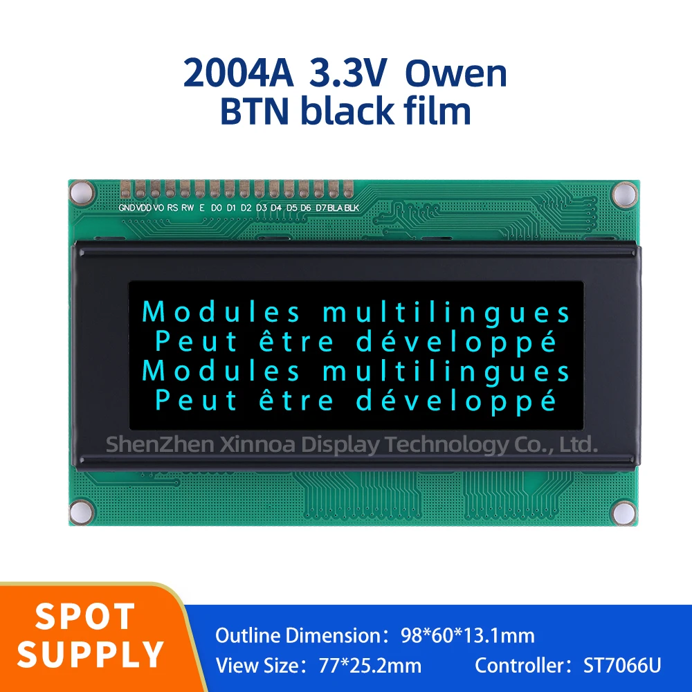 

High Quality LCD Screen 20*4 LCD 16PIN Interface BTN Black Film Ice Blue Letters European 2004A 3.3V LCD Character LCD Module