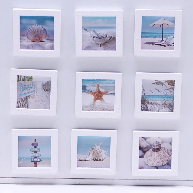 1Set 1:12 Dollhouse Miniature Summer Beach Photo Frame Landscape Mural Wall Decoration Model Decor Toy Doll House Accessories