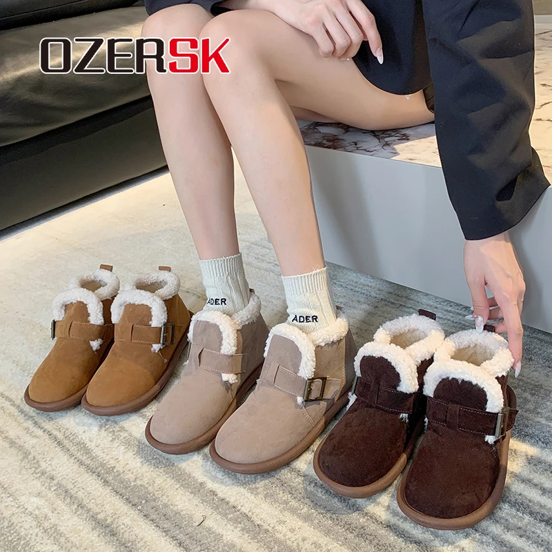 OZERSK sepatu Slip On nyaman wanita, sepatu Platform serbaguna bulu hangat klasik kasual modis musim dingin luar ruangan