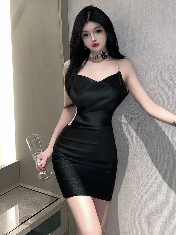 Sexy Shiny Women Tank Mini Dress Elegant Hollow Out Hot Secretary Uniform Hot Sexy Korean Women Sweet Tops 2025 Summer New YU03