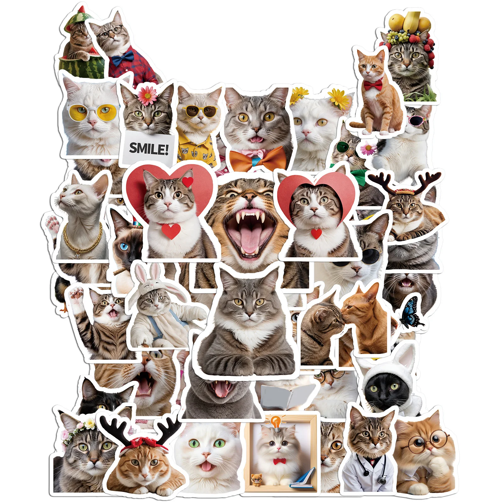 50PCS Cute Cat Stickers PVC Vinyl Waterproof Funny Cats Decals for Water Bottle Laptop Skateboard Scrapbook Luggage Kids Toys