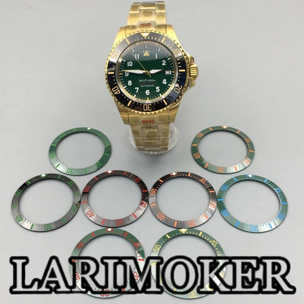 

LARIMOKER 43MM Gold Men's Mechanical Watch NH35 Miyota 8215 PT5000 Luminous Sapphire Glass Green Dial Ceramic Bezel Waterproof