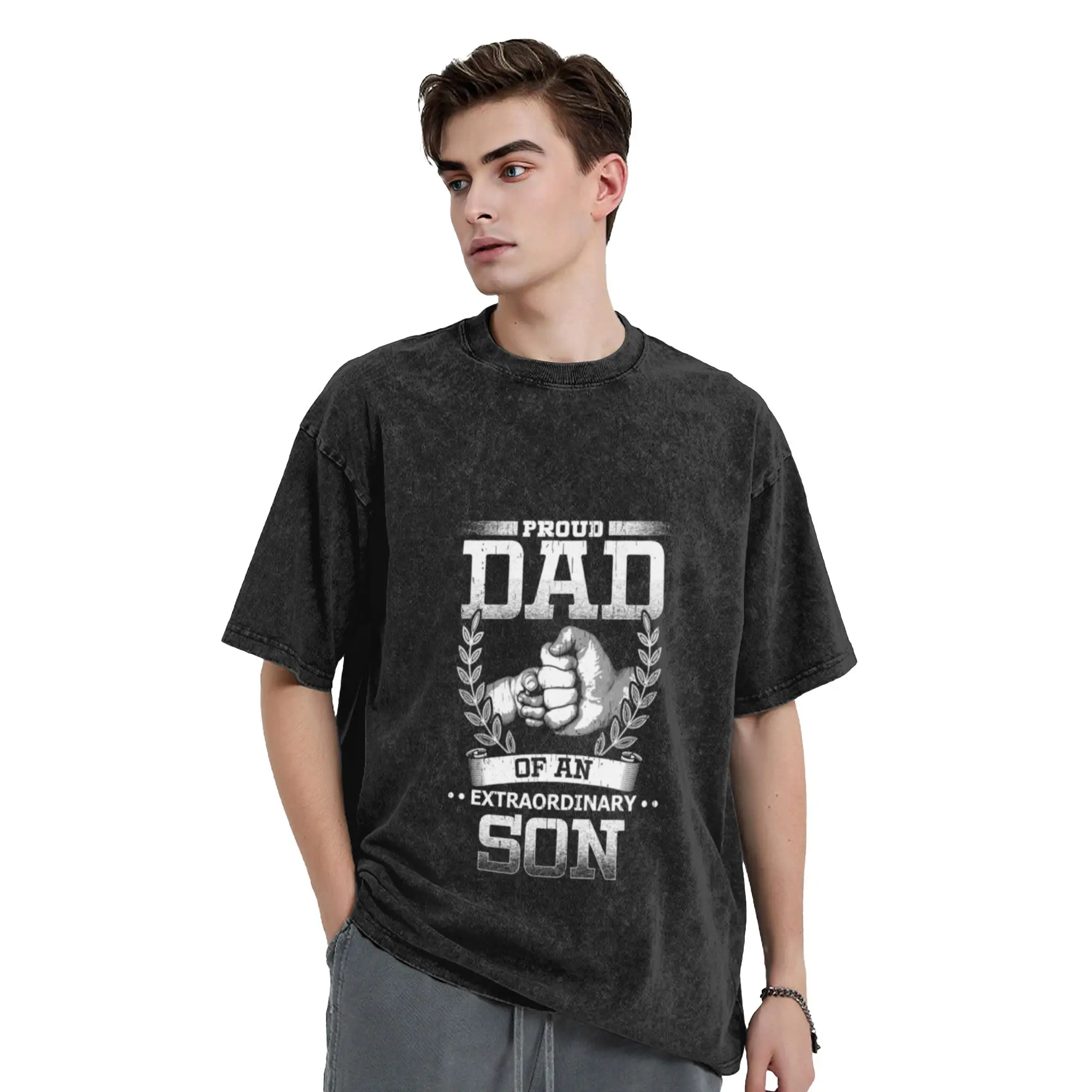 Proud Dad of an Extraordinary Son Unique Chic A T-Shirt Oversized Short Sleeve Men's Women's Cotton Tees Tops
