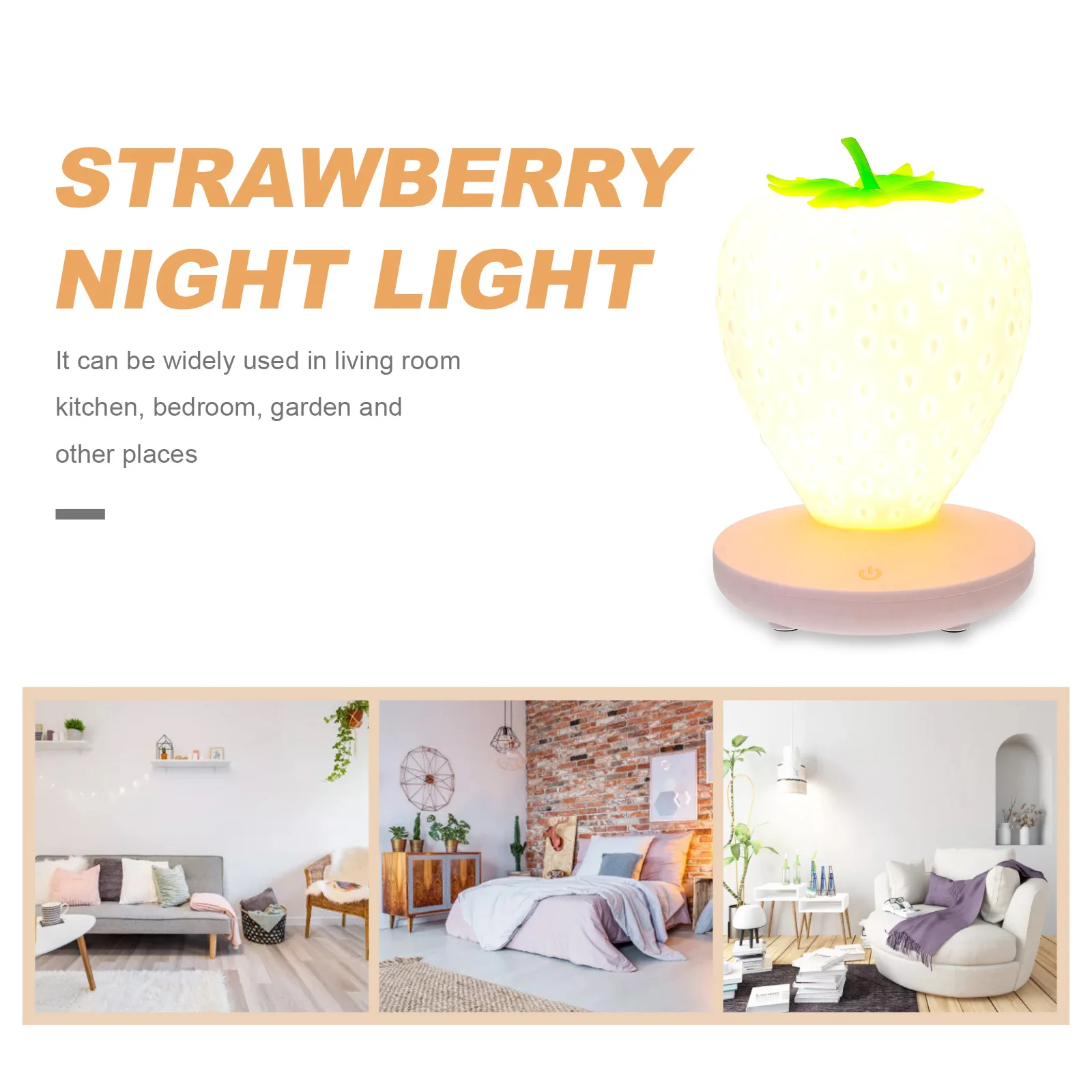 

Strawberry Shape Night Light Touch Control 3-Level Brightness Adjustable Kids Bedroom Bedside Lamp Decorative Light