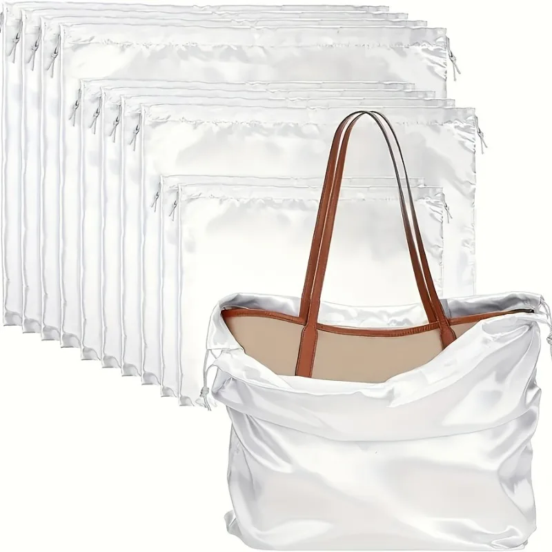 2pcs White Satin Drawstring Bags, Soft & Smooth Dustproof Storage Pouches for Handbags/Wigs/Underwear Drawstring Backpack