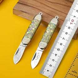Handmade Damascus Steel / Stainless Steel Sharp Mini Folding Blade Knife Outdoor Camping Hiking Utility Pocket Knifes Hand Tools