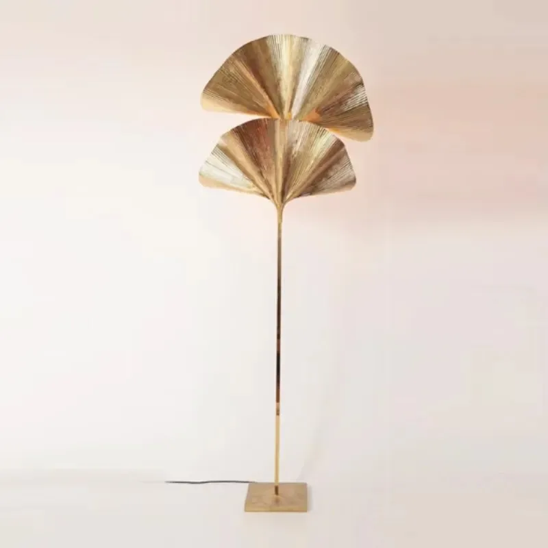 Nordic Gold Ginkgo Biloba Floor Lamp Leaf Pattern Column Lantern for Living Room Bedroom Decoration