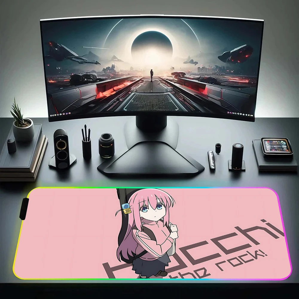 Cute Game B-bocchis The Fakkus RGB Pc Gamer Keyboard Mouse Pad Mousepad LED Glowing Mouse Mats Rubber Gaming Computer Mausepad