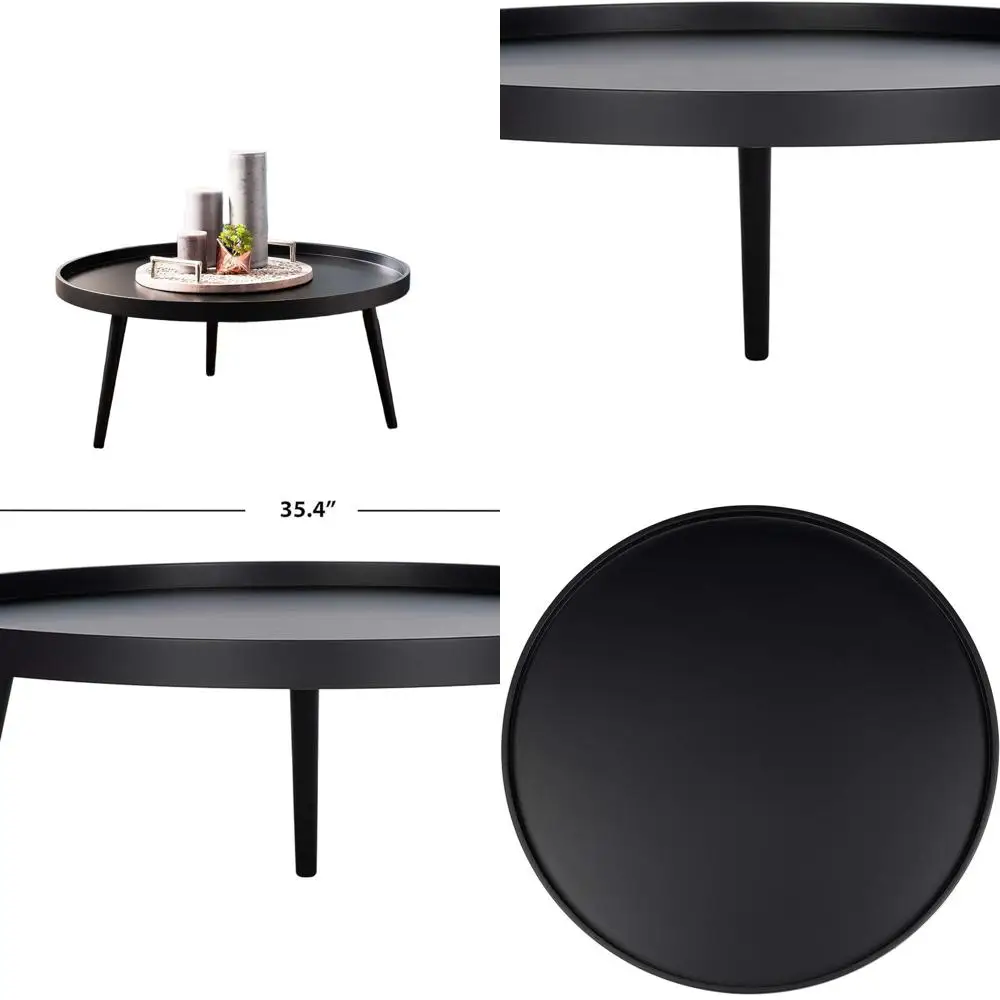 Round Black Coffee Table with Tray Top from Home Fritz Collection