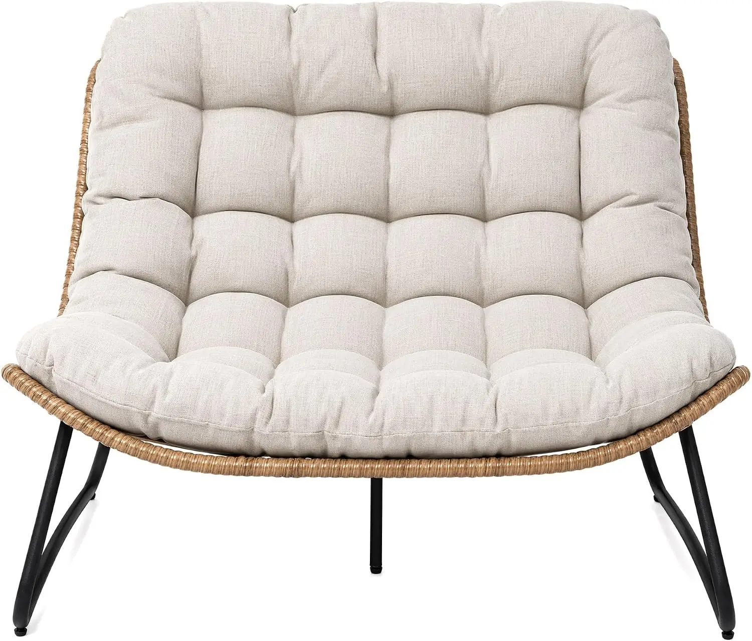 2-Seater Outdoor Loveseat with All-Weather PE Rattan, High-Density Foam Cushions & Powder-Coated Metal Frame for Patio Garden Balcony